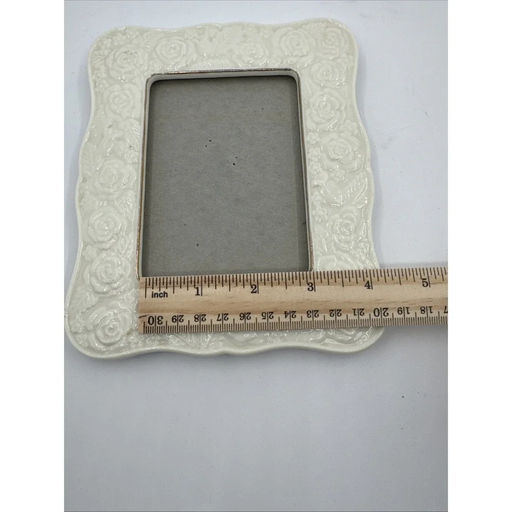Vintage Ceramic Picture Frame Embossed Roses Romantic 6.5 x 6 Feminine Coquette